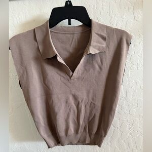 Sleeveless Collared Top in Taupe